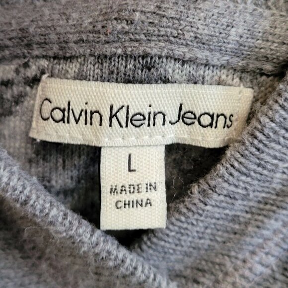 Calvin Klein Hooded Sweater Raglan Sleeve Comfort Casual Gray & White Sz Lg - Picture 6 of 8